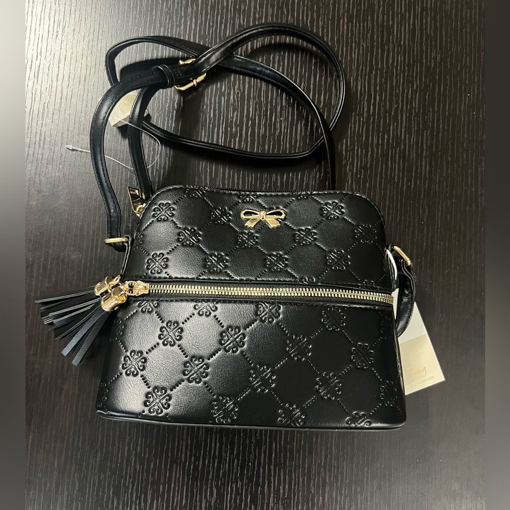 Le Bag Blush Crossbody Bag Purse with Tassels Black Double Zip & Tassels